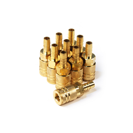 PRIMEFIT Industrial Brass Coupler 1/4" x 3/8" STD Hose Barb, 10PCS IC1438BB6-B10-P